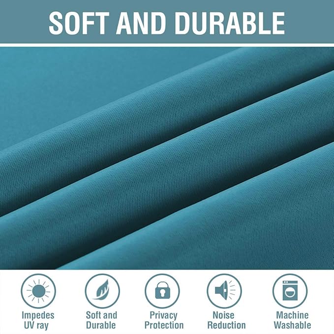 H.VERSAILTEX Blackout Curtain for Living Room Thermal Insulated Window Treatment Curtain Extra Long 108 inch Length Energy Saving Solid Grommet Blackout Drape, One Panel, Turquoise Blue，52"W x 108"L