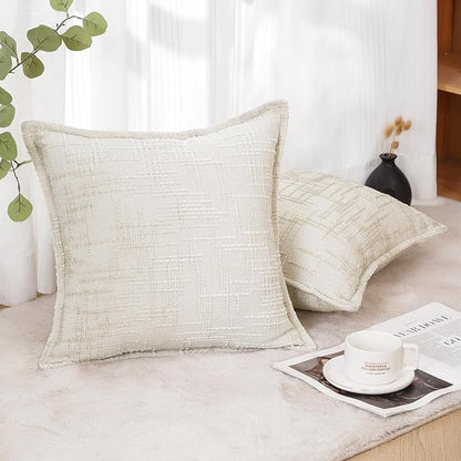 HPUK Fall Chenille Soft Throw Pillow Covers 18x18 Set of 2, Accent Cushion Covers for Living Room, Bedroom, Decorative Solid Color Pillow Covers for Couch, Sofa, Chair, White