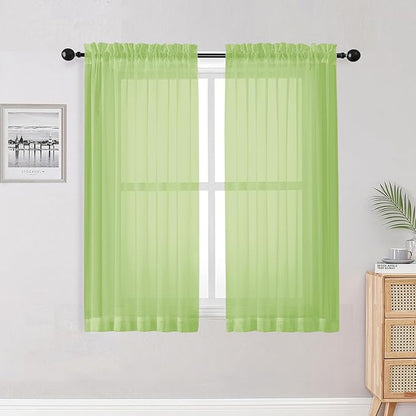 OWENIE Lime Sheer Curtains for Bedroom Living Room 54 Inch Length 2 Panels Set, Soft Solid Light Filtering Sheer Short Curtains for Small Window, 2 Pcs Total 84 Width 54 Long, Lime