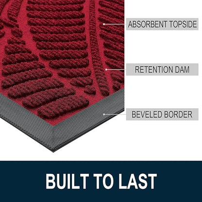 Colorxy Waterproof Doormat, Sturdy Natural Rubber Front Indoor Mat, Non Slip Low Profile Indoor Outdoor Door Mats, Stain and Fade Resistant Floor Mats, Easy Clean Patio Entry Mat, 71''x47'', Burgundy