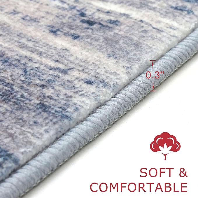 KOZYFLY Modern Abstract Washable Rug Runner 2x6 Runners for Hallways Non-Slip Soft Kitchen Runner Rugs, Print Grey-Blue Striped Carpet Runner for Entryway Bathroom Laundry Room Foyer
