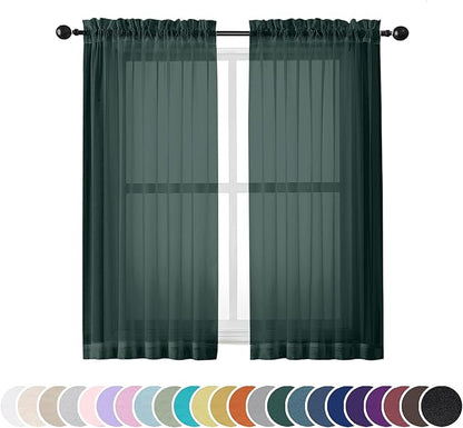 OWENIE Green Sheer Curtains 54 Inch Length 2 Panels Set for Christmas, Clear Sheer Short Curtains for Small Window, 2 Pcs Total 84 Width 54 Long, Green