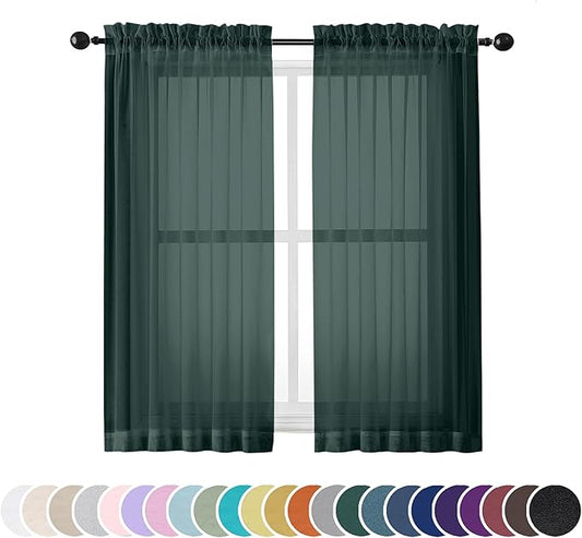 OWENIE Green Sheer Curtains 54 Inch Length 2 Panels Set for Christmas, Clear Sheer Short Curtains for Small Window, 2 Pcs Total 84 Width 54 Long, Green
