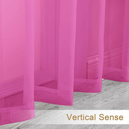Chyhomenyc Sheer Curtains 36 inch Length 2 Panels Set, Light Filtering Voile Rod Pocket Short Window Curtians for Bathroom Living Room Farmhouse Small Windows, Each 42Wx36L in, 2PCS, Hot Pink