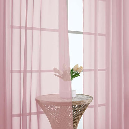 OWENIE Sheer Blush Curtains, Sheer Curtains 63 inch Length 2 Panels Set, Rod Pocket Voile Fimly Sheer Drapes for Living Room Bedroom, 2pcs, Blush, Each 59" W x 63" L