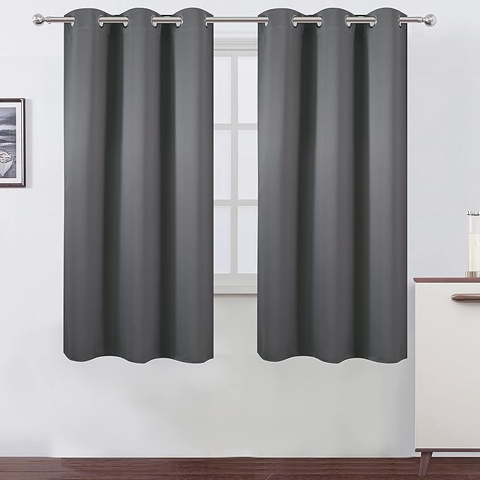 LEMOMO Frost Grey Blackout Curtains 34 x 63 Inch Length/Set of 2 Curtain Panels/Thermal Insulated Room Darkening Blackout Curtains for Bedroom