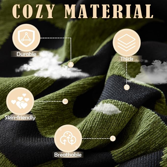 HANDONTIME Boho Geometric Couch Covers for Sofa Pet Friendly Avocado and Black Sofa Covers Washable Chenille Couch Blanket Cover for 3 4 Cushion Couches Pet Protector Furniture Cover Soft, 71" X 150"