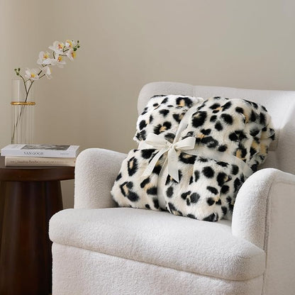 Cozy Bliss Leopard Print Faux Fur Throw Blanket for Couch, Fuzzy Soft Plush Thick Bubble Cheetah Blanket for Sofa Bedroom Living Room, 50x60 Inches