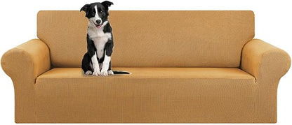 KEKUOU Stretch Oversized Sofa Slipcover 1 Piece Couch Sofa Cover (94"-110") Furniture Protector 4 Seater Sofa with Elastic Bottom for Kids,Pet.Jacquard Checked Pattern Fabric(X Large,Golden)