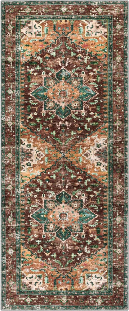 Yamaziot Washable Runner Rug, 2x5 Non-Slip Boho Vintage Hallway Rug Runner with Rubber Backing, Stain Resistant Distressed Carpet Runner for Bedroom, Kitchen, Laundry, Entrance
