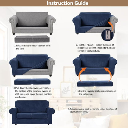 WEERRW Velvet Couch Covers for 2 Cushion Couch Sofa - High Stretch Luxury Velvet Plush 3 Pieces Sofa Slipcovers with Elastic Bottom, Furniture Protector for Pets, Machine Washable, Navy Blue, Medium