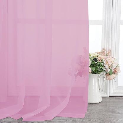 Chyhomenyc Pink Sheer Curtains 72 Inch Length 2 Panels, Light Filtering Soft Airy Rod Pocket Voile Window Curtain Drapes for French Door Bedroom Living Room, Each 42Wx72L Inches