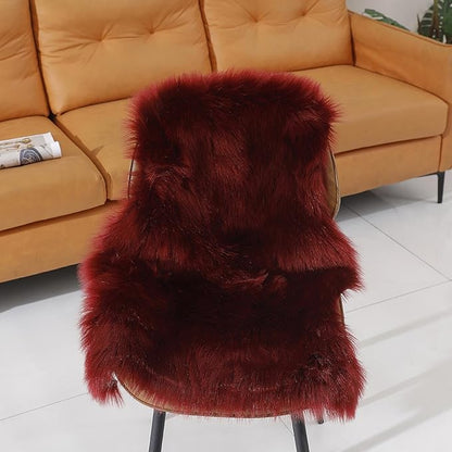 linmopm Faux Fur Rug Sheepskin Shag Fluffy Fuzzy Red 2x3 ft Small Rugs for Bedroom Bedside Bed Floor Living Room Plush High-Density Cushion Carpet Super Sofa Cover