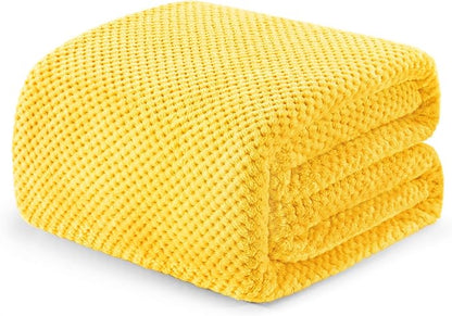 Exclusivo Mezcla Fleece Bed Blanket Twin Size, Super Soft and Warm Blankets for Couch, Sofa and Bed Waffle Textured, Cozy, Fuzzy and Lightweight (Vibrant Yellow, 90x66 Inches)