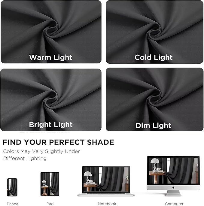 Joydeco Blackout Curtains 72 Inches Long 2 Panels Set, Thermal Insulated Long Curtains& Drapes 2 Burg, Room Darkening Drapes for Bedroom Living Room (Grey, W37 x L72 Inch)