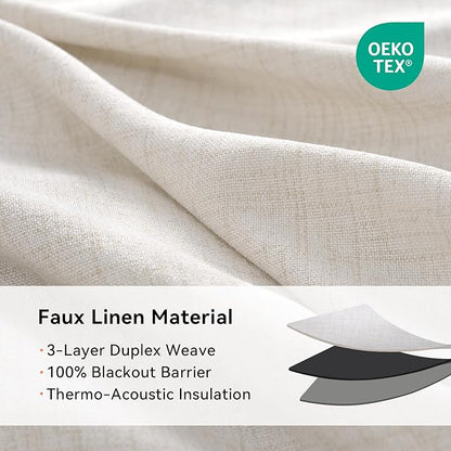 100% Blackout Curtains 63 Inch Length Linen Textured Blackout Curtains for Bedroom Grommet Curtains for Living Room Window Treatment Curtain Drapes(50"W x 63"L, 2 Panels, Beige)