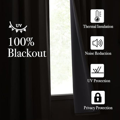 NICETOWN Natural Thick Linen Full Blackout Curtains for Living Room and Bedroom, W52 x L96, 2 Panels Bronze Grommet 2 Layers Window Treatment with White Liner Privacy Protection Sound Blocking
