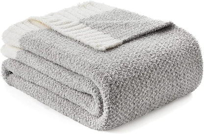 Snuggle Sac Oversized Grey Throw Blankets Twin Size,Super Soft Warm Blankets Cozy Knit Fuzzy Throw Blankets for Sofa, Bed, Heather Grey, 60x80 inches
