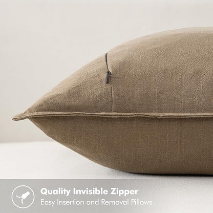 MIULEE Decorative Linen Pillow Covers 18x18 Inch Khaki Boho Farmhouse Neutral Winter Couch Throw Pillows for Bed Pack of 2 Accent Modern Pillowcase Sofa Livingroom Home Decor