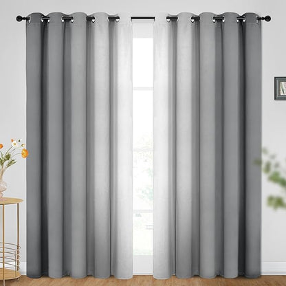 SimpleHome Ombre Room Darkening Curtains for Bedroom, Gradient Grey to Grey White Light Blocking Thermal Insulated Grommet Window Curtain/Drapes for Living Room,2 Panels, 70x84 inches Length