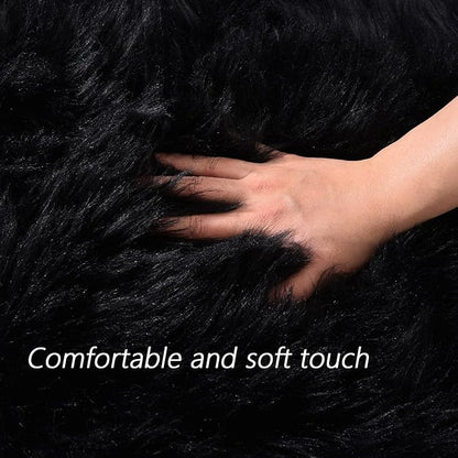 Latepis Area Rug 6x8, Faux Fur Sheepskin Rug for Living Room, Fluffy Washable Rugs for Bedroom, Dorm, Luxury Room Decor, Black Fur Rugs, Rectangle