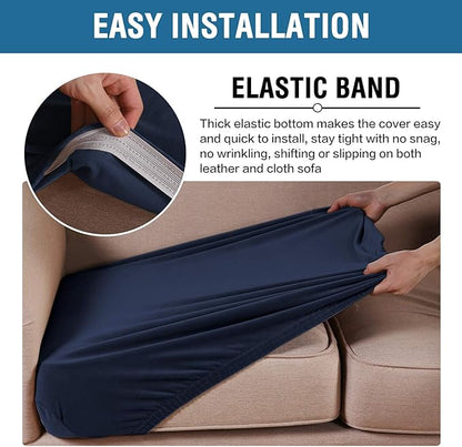 H.VERSAILTEX Velvet Stretch Couch Cushion Cover Plush Cushion Slipcover for Chair Loveseat Sofa Cushion Furniture Protector Seat Cushion Sofa Cover (2 Piece Large Sofa Cushion Covers, Navy)