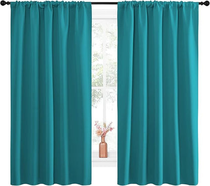 NICETOWN Peacock Blue Blackout Curtains Panels for Window, Thermal Insulated Rod Pocket Blackout Drapes/Draperies for Living Room (2 Panels, W52 x L63 inches)