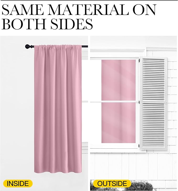 NICETOWN Blackout Curtains Window Draperies, Rouge Pink, Set of 2, 70 by 95 inches Long, Window Treatment Thermal Insulated Solid Room Darkening Drapes for Bedroom