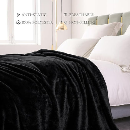 Exclusivo Mezcla Plush Fuzzy Fleece Bed Blanket Twin Size, Super Soft, Fluffy and Warm Blankets for Couch, Bed, All Season (Black, 90x66 inches)
