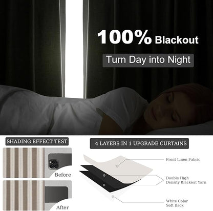 Topfinel 90 Inch Long Linen Curtains 2 Panel Set, Modern Farmhouse Black Out Rustic Curtains for Living Room, Room Darkening Tab Top Noise Reduction Textured Drape Hook&Ring Included