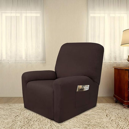 PureFit Super Stretch Chair Sofa Slipcover with Pocket – Spandex Non Slip Soft Couch Sofa Cover, Washable Furniture Protector with Elastic Bottom for Kids, Pets （Recliner, Chocolate）