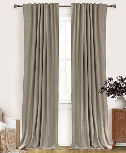100% Blackout Shield Linen Blackout Curtains for Bedroom 102 Inches Long, Back Tab/Rod Pocket Living Room Drapes, Thermal Insulated Blackout Curtains 2 Panels Set, 50" W x 102" L, Faux Linen