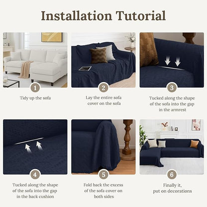 HOMERILLA Sectional Couch Covers for Sectional Sofa L Shaped Sofa Cover Blanket 2 Pieces L Shape Furniture Protector for Pets Dogs(Midnight Blue, X-Large)
