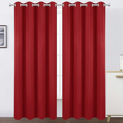 LEMOMO Blackout Curtains 66 x 95 inch/Bright Red Curtains Set of 2 Panels/Thermal Insulated Room Darkening Bedroom Curtains