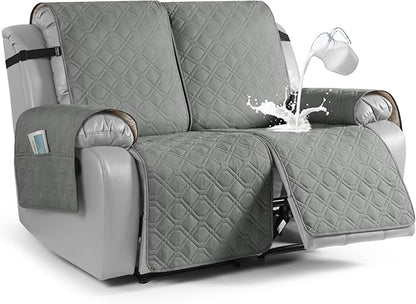 VANSOFY Waterproof Recliner Couch Covers, Sofa Covers 1-Piece Washable Reclining Sofa Cover Non-Slip Furniture Protector with Elastic Straps Pocket for Dogs, Pets(Gray,2 Seater)