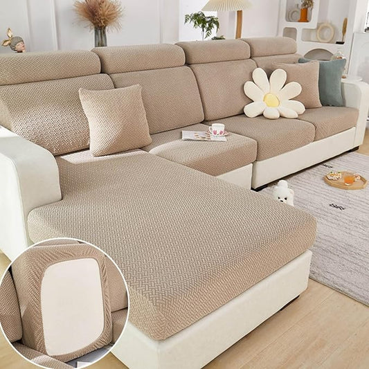 Sofa Covers Couch Covers for Sofa Pet Friendly Couch Cushion Covers Universal Sofa Covers Washable Stretch Slipcovers for Sectional Sofa (Texture Light Coffee, 2 Seats + Chaise Cover)