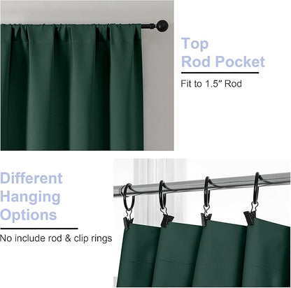 Simplebrand Ava Ever Green Short Blackout Curtains for Bedroom 45 Inches Long 2 Panels Set, Solid Thermal Insulated, Energy Saving Window Treatment Curtains Blackout Drapes, W40 x L45 Inch, Ever Green