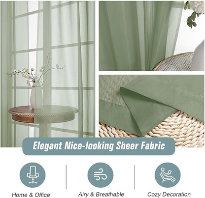 Sage Green Sheer Curtains 84 Inches Long 2 Panels, Elegant Airy Transparent Light Filtering Window Curtains, Window Drapes for Living Room Bedroom, Top Dual Rod Pocket Design, 2x42Wx84L Inches
