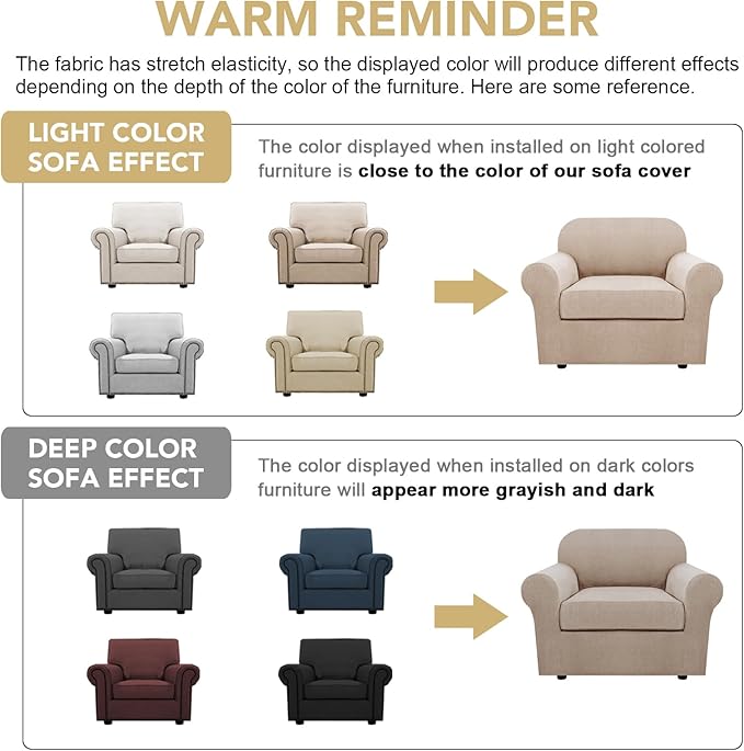 H.VERSAILTEX Armchair Slipcover Chair Cover 2 Piece Stretch Slipcovers Furniture Protector with Elastic Bottom Fit Armchair Width Up to 47 Inch, Stretch Spandex Jacquard Fabric(Chair, Sand)