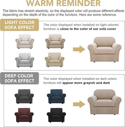 H.VERSAILTEX Armchair Slipcover Chair Cover 2 Piece Stretch Slipcovers Furniture Protector with Elastic Bottom Fit Armchair Width Up to 47 Inch, Stretch Spandex Jacquard Fabric(Chair, Sand)