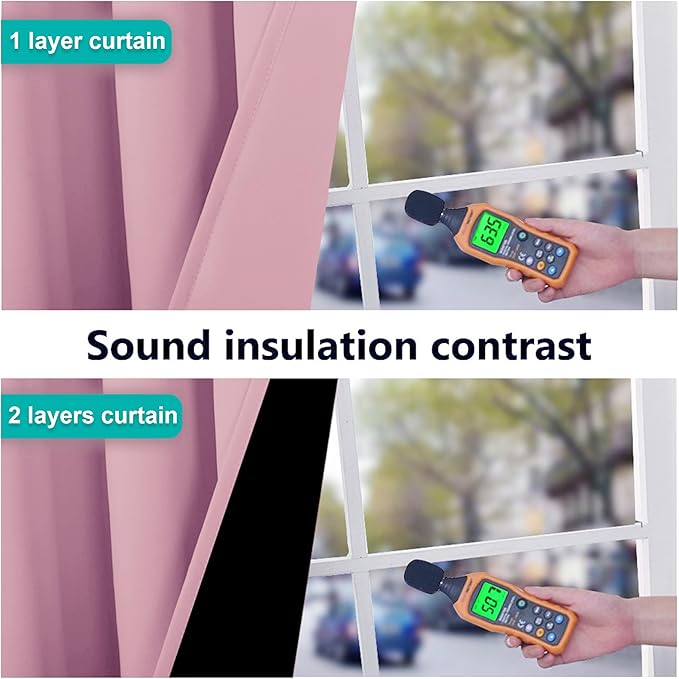 NICETOWN 100% Blackout Short Curtains with Black Liners, 2 Panels, 37"W by 63"L, Crystal Pink, Solid Thermal Insulated Full Blackout 2-Layer Lined Drapes, Energy Efficiency Window Drapes for Bedroom