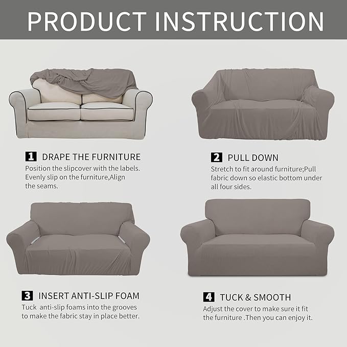 Easy-Going Stretch Oversized Chair Sofa Slipcover 1-Piece Couch Sofa Cover Furniture Protector Soft with Elastic Bottom for Kids Spandex Jacquard Fabric Small Checks Taupe