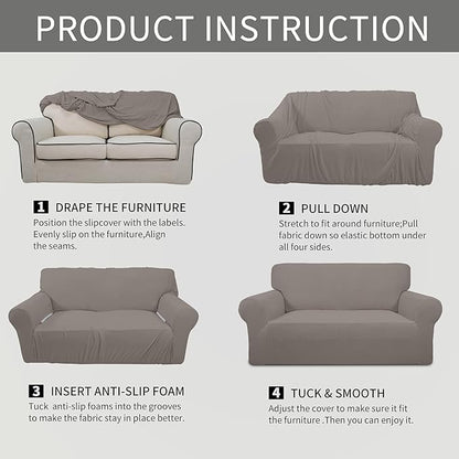 Easy-Going Stretch Oversized Chair Sofa Slipcover 1-Piece Couch Sofa Cover Furniture Protector Soft with Elastic Bottom for Kids Spandex Jacquard Fabric Small Checks Taupe