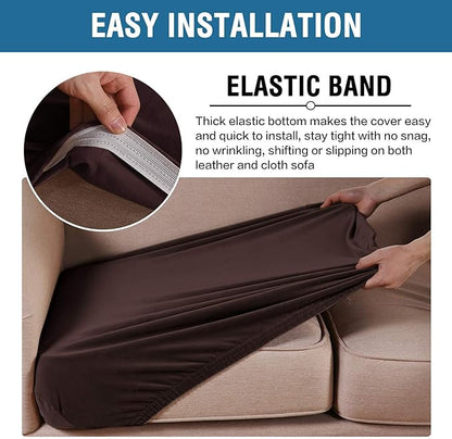 H.VERSAILTEX Velvet Stretch Couch Cushion Cover Plush Cushion Slipcover for Chair Loveseat Sofa Cushion Furniture Protector Seat Cushion Sofa Cover (3 Piece XL Sofa Cushion Covers, Brown)