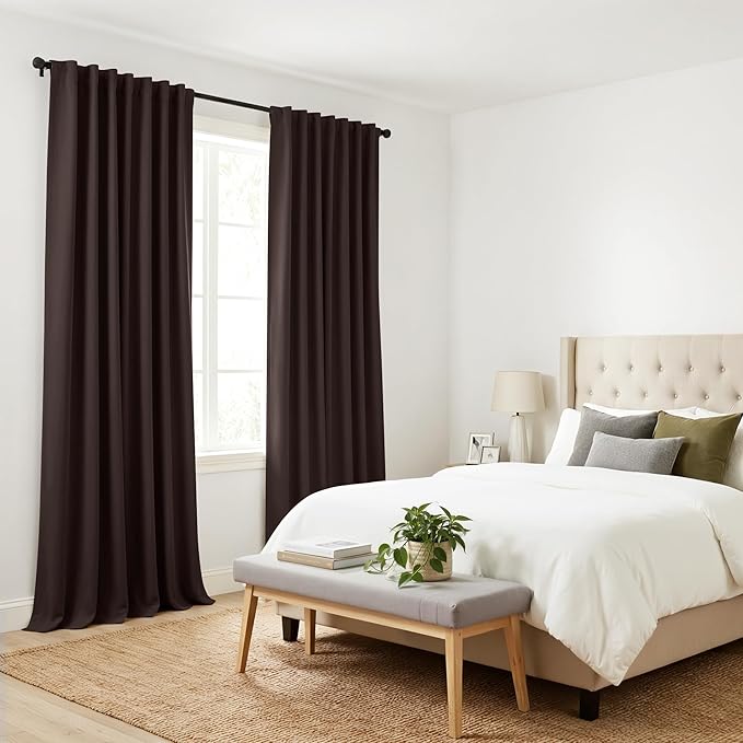 PONY DANCE Black Out Curtains for Bedroom Window, Room Darkening 96 inch Curtains 2 Panel Set, Thermal Insulated Drapes for Living Room Window Treatment, Back Tab/Rod Pocket, 52 x 96 Inch, Brown