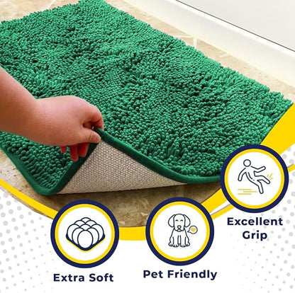 Muddy Mat® | Super Absorbent Door Mat Indoor, Microfiber Quick Dry Chenille Entryway Rug, Non-Slip Front Door Mat, Indoor Mats for Entryway, Machine Washable Pet Rug, Dark Green 30"x19"
