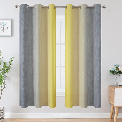Estelar Textiler Ombre Grey and Yellow Blackout Curtains 72 Inch Length 2 Panels, Full Light Blocking Curtains for Living Room,Grommet Thermal Insulated Gradient Drapes for Bedroom, 42x72 Inch