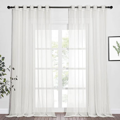 NICETOWN Beige Sheer Window Curtains Extra Long, Silver Grommet Light Filter Window Drapes Airy & Breathable Living Room Voile Panels Elegant for Flat/Apartment, W70 x L108