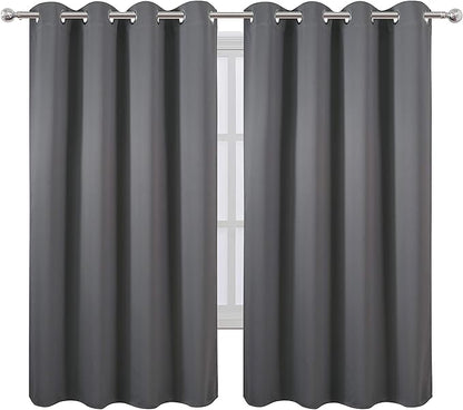 LEMOMO Grey Bedroom Blackout Curtains/52 x 63 Inch Long/Set of 2 Curtain Panels/Thermal Insulated Room Darkening Curtains for Bedroom