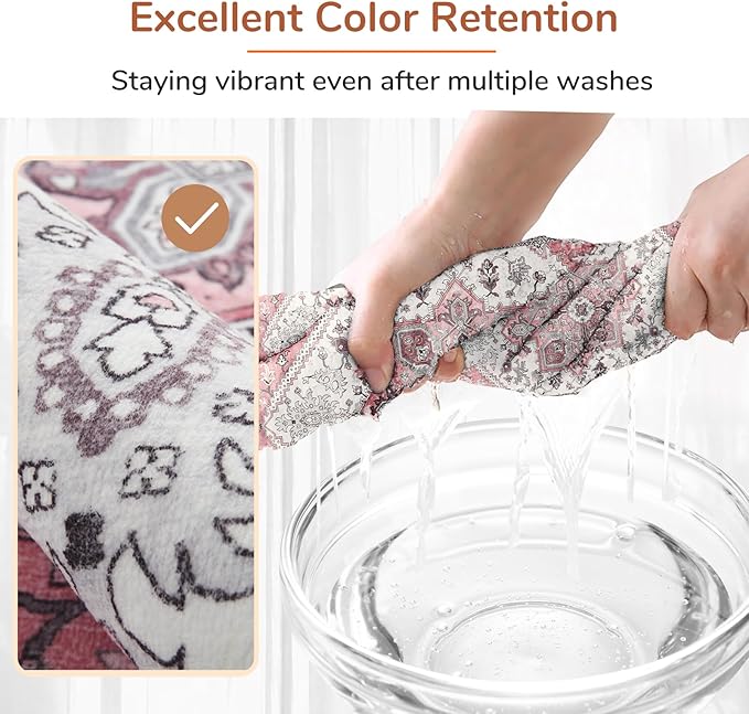 OPPODREAM Soft Area Rugs 3x5, Washable Rugs with Non Slip Backing, Low-Pile Throw 3x5 Carpet, Faux Cashmere 3 x 5 Carpet, Pink & Cream